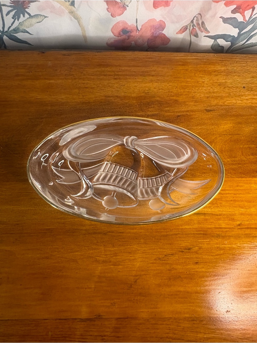 Vintage Clear Glass Holiday Bell Oval Serving Dish